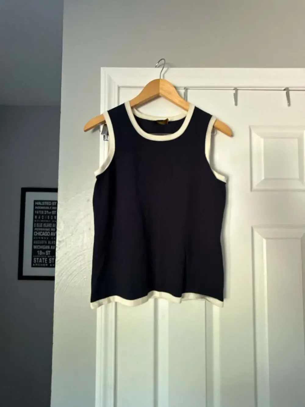 Pendleton Navy Blue and Cream Twin Set Cardigan with Matching Tank Shell
